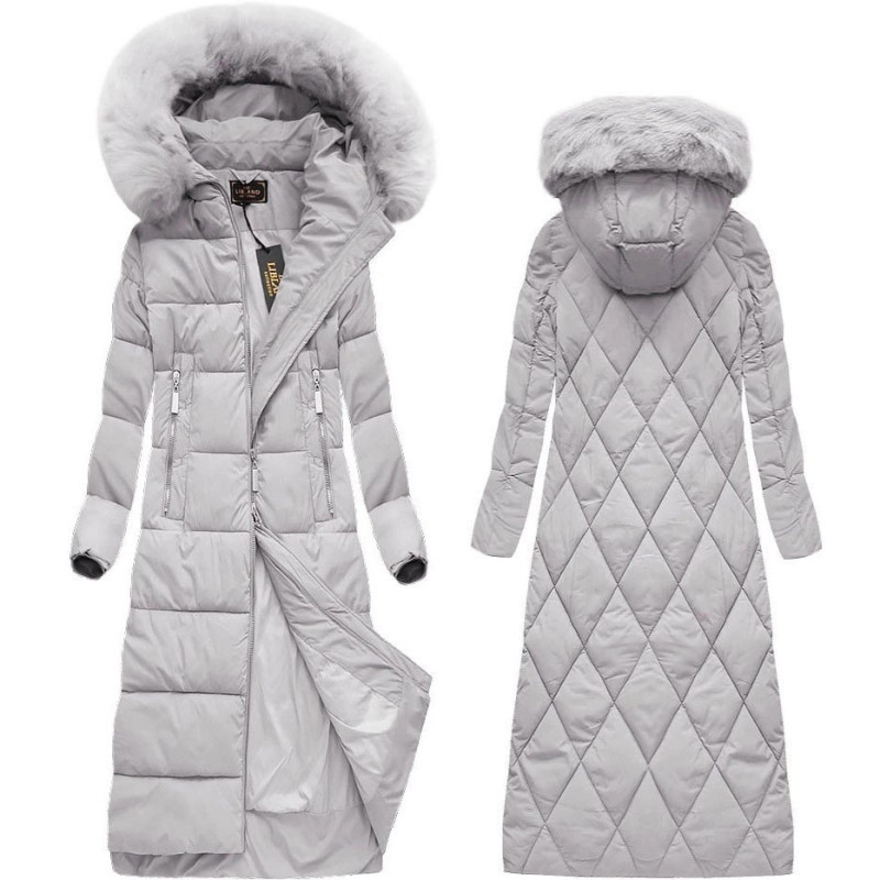 LONG WINTER HOODED JACKET GREY (7688) striukė